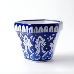 handcrafted blue pottery plant pot – decorative ceramic planter for indoor & outdoor plants