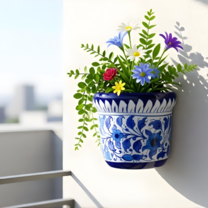 handcrafted blue pottery pot – traditional ceramic decorative pot for home & garden