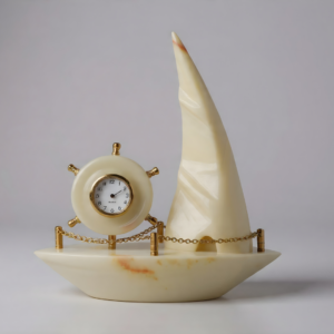 decorative onyx ship clock – luxury stone table clock for home & office décor