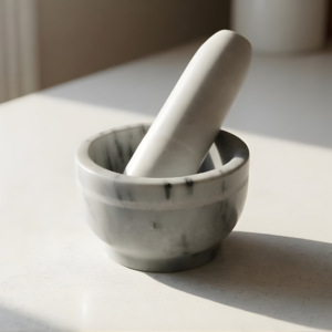 premium marble mortar & pestle – handcrafted stone grinder for kitchen & spice grinding