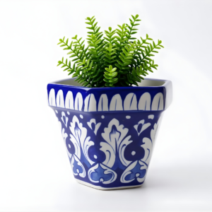 handcrafted blue pottery plant pot – decorative ceramic planter for indoor & outdoor plants